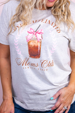 Overcaffeinated Mom's Club Heather Prism Natural Graphic Tee - A3332HPN
