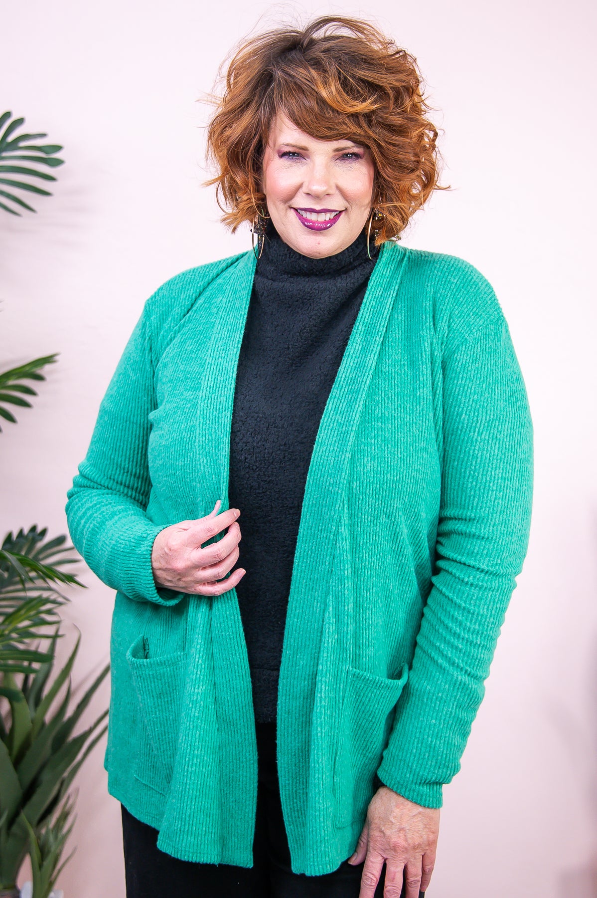 Taking The Easy Route Kelly Green Solid Ribbed Cardigan - O5270KGN