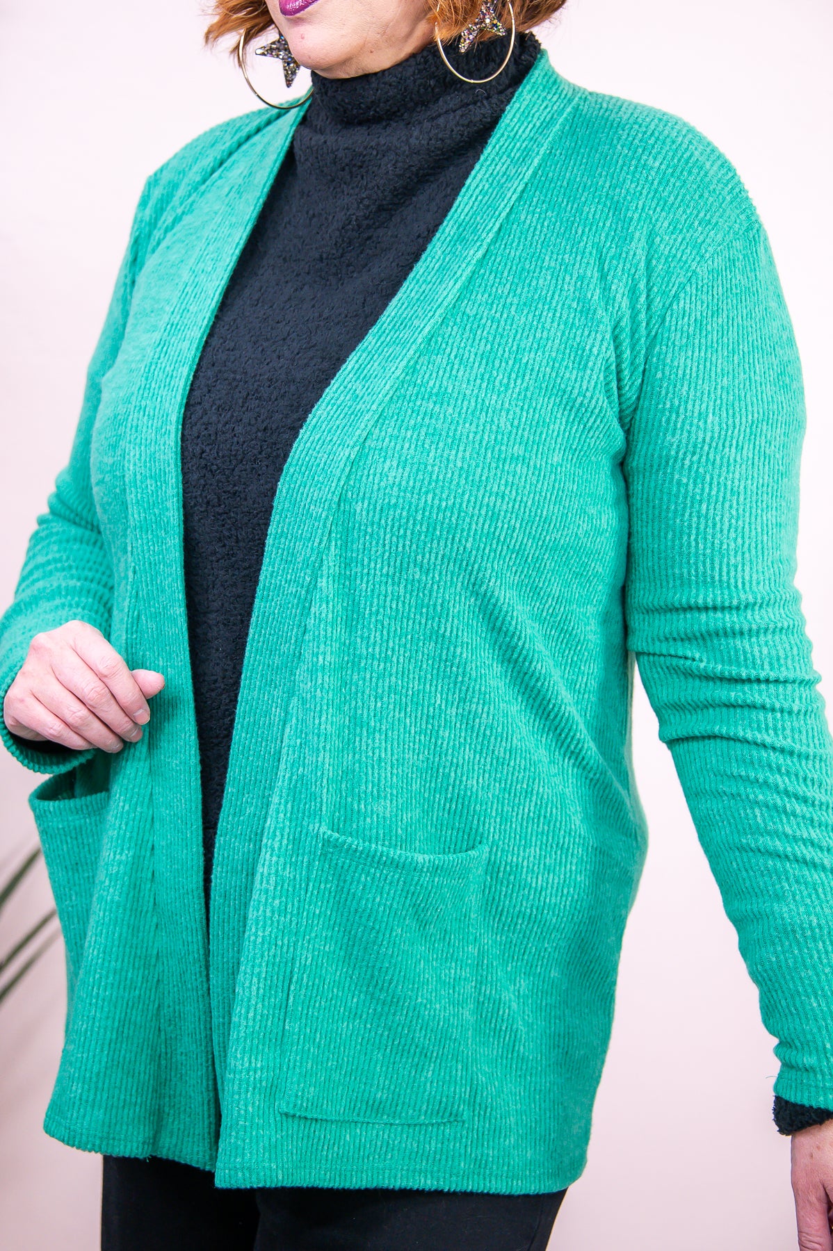 Taking The Easy Route Kelly Green Solid Ribbed Cardigan - O5270KGN