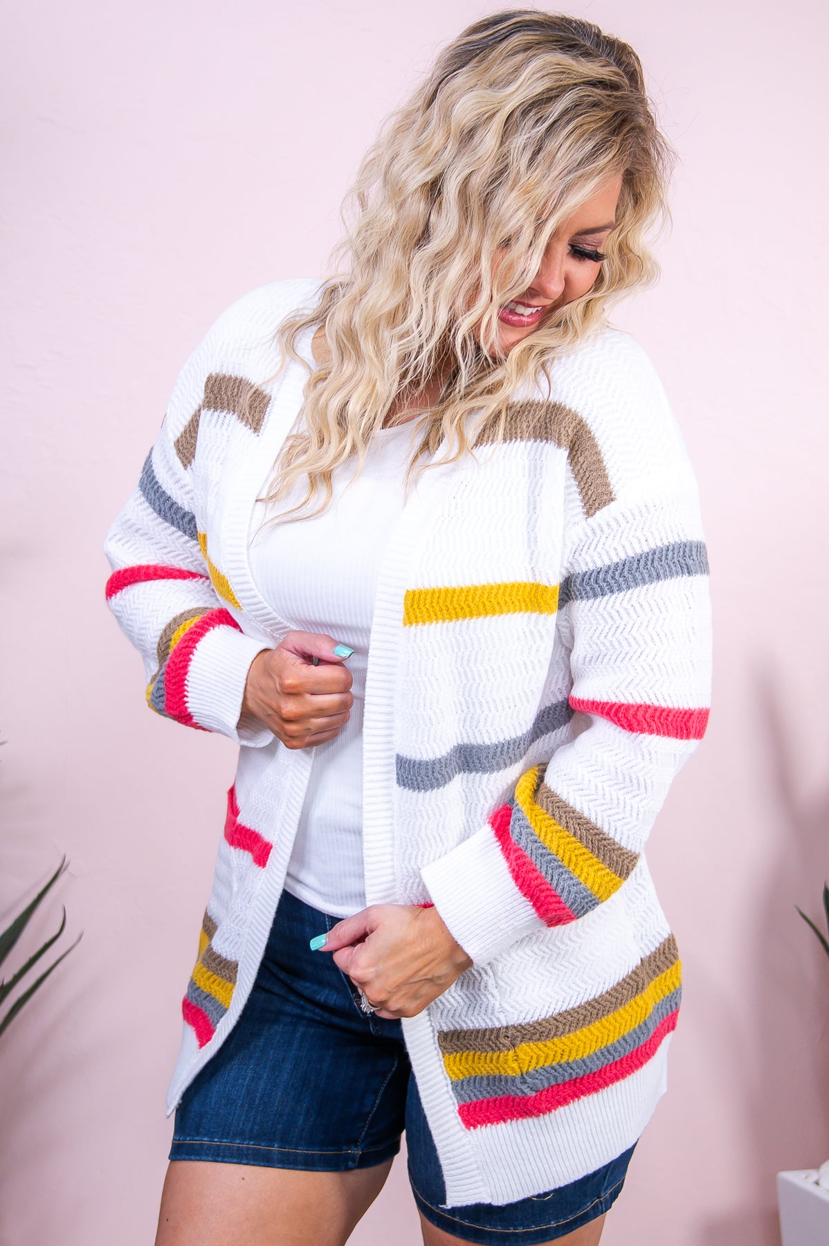 Find Me At Home Ivory/Multi Color Striped Knitted Cardigan - O5432IV