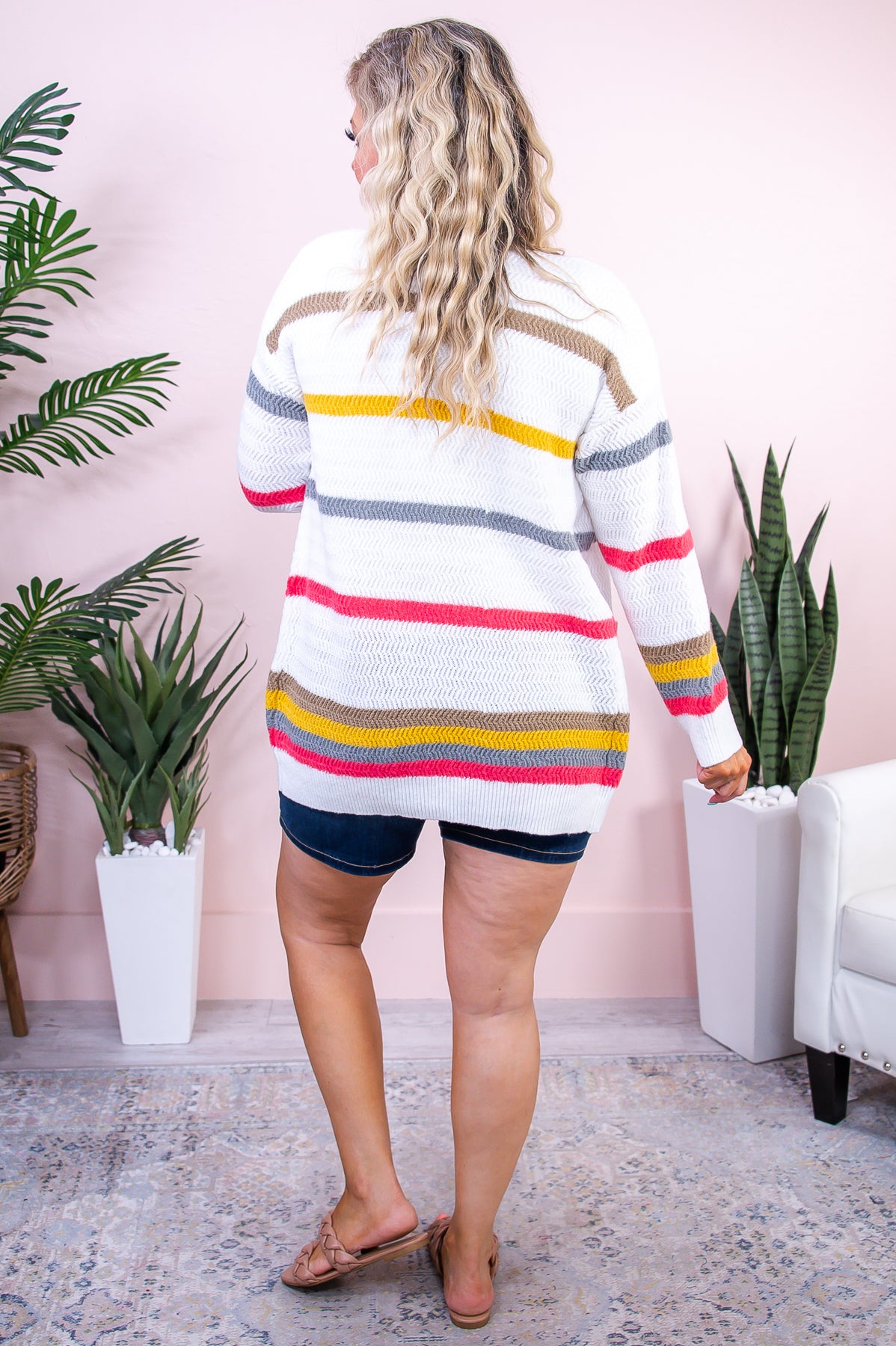 Find Me At Home Ivory/Multi Color Striped Knitted Cardigan - O5432IV