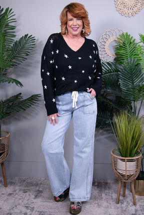 Live Like Stars Black V-Neck Sweater - T11197BK