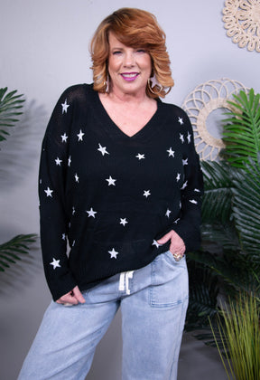 Live Like Stars Black V-Neck Sweater - T11197BK