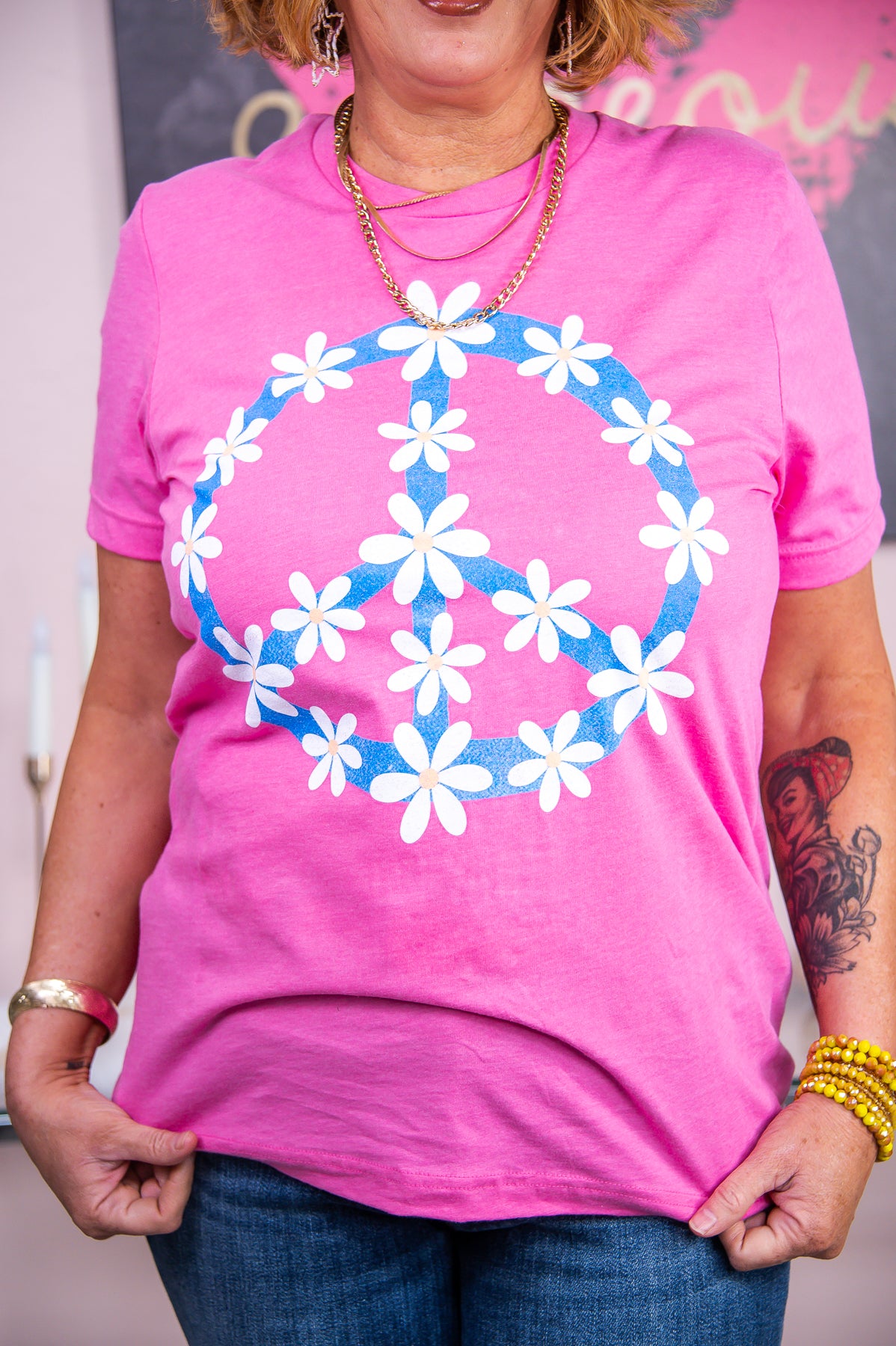 Be Blessed And Love Daisy's Heather Charity Pink Graphic Tee - A2821HCP
