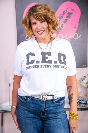 C.E.O Conquer Every Obstacle White Graphic Tee - A2818WH