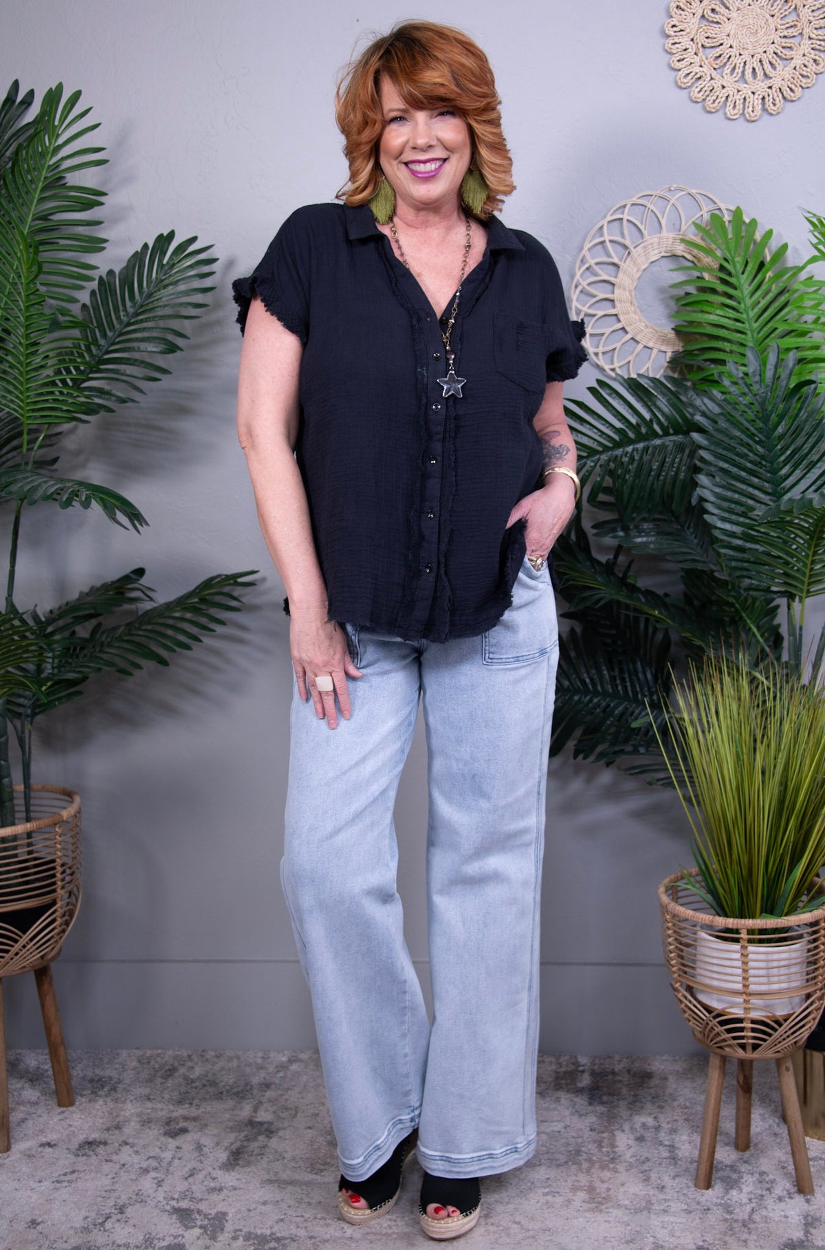 The Solid Way Black Frayed Hem Top - T11223BK