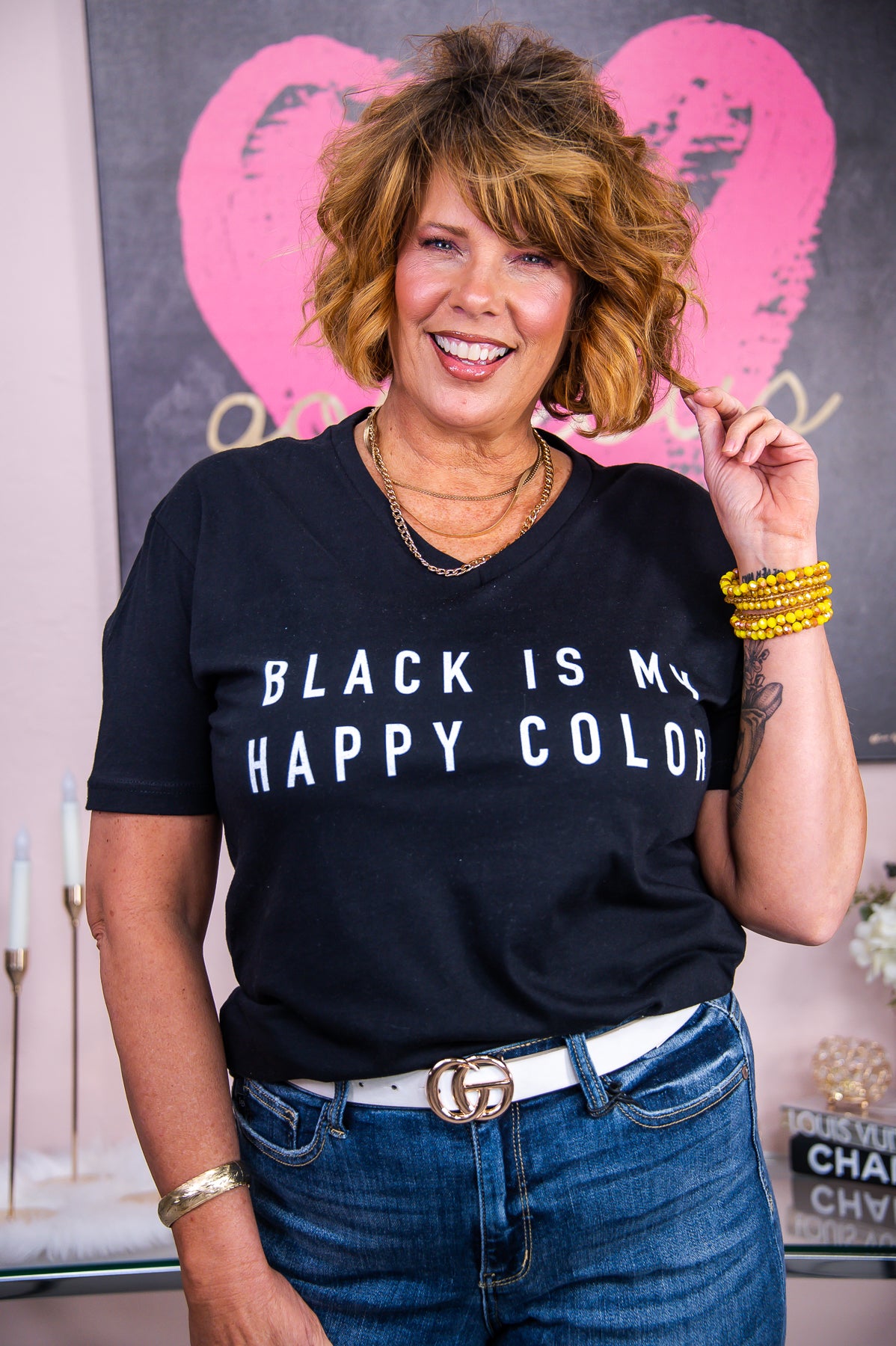 Black Is My Happy Color Black Graphic Tee - A2819BK