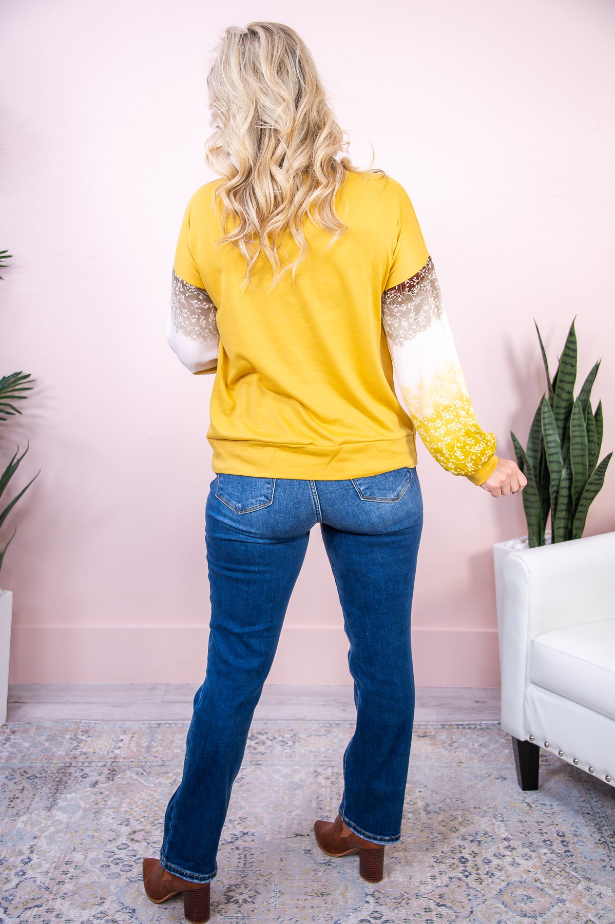 Made You A Believer Mustard/Multi Color Floral Ombre Top - T8152MU