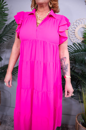 Slay The Game Hot Pink Tiered Dress - D5717HPK