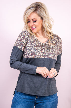 Snow Covered Hills Charcoal/Taupe Printed Top - T8163CH