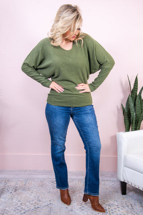 New Found Love Olive Solid Embroidered Top - T8150OL