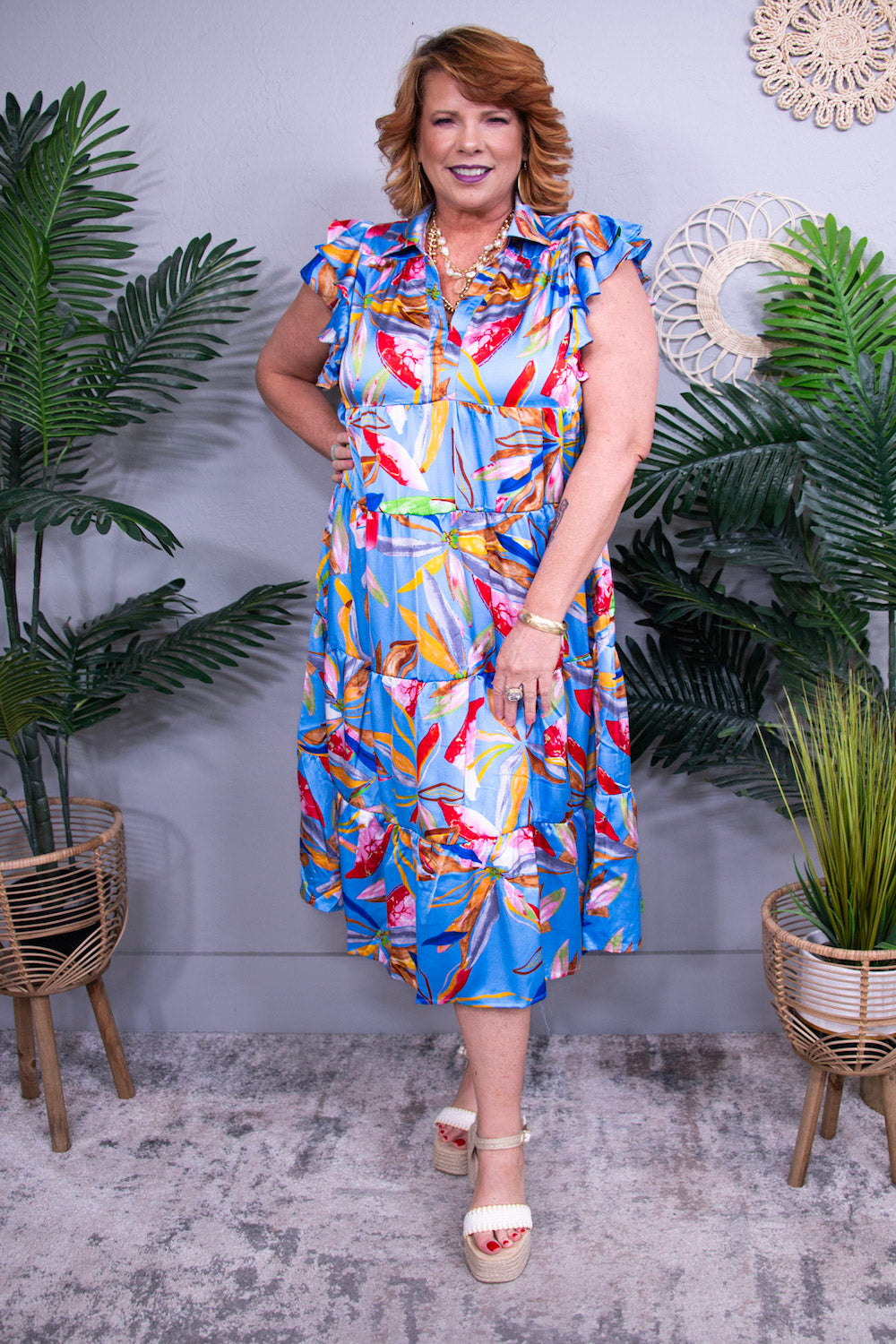 Flair For Style Periwinkle Tiered Midi Dress - D5730PW