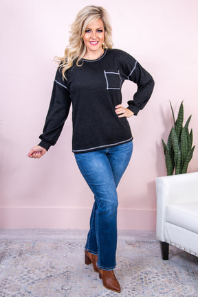Just Your Style Black Solid Knitted Top - T8149BK