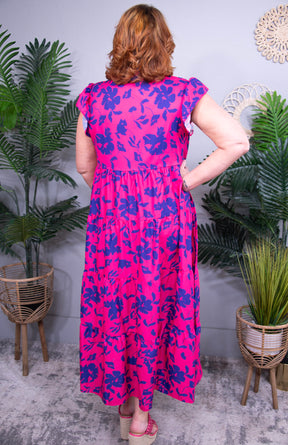 Pretty Petal Bliss Ruffled Printed Notched Cap Sleeve Midi Dress - D5720RV