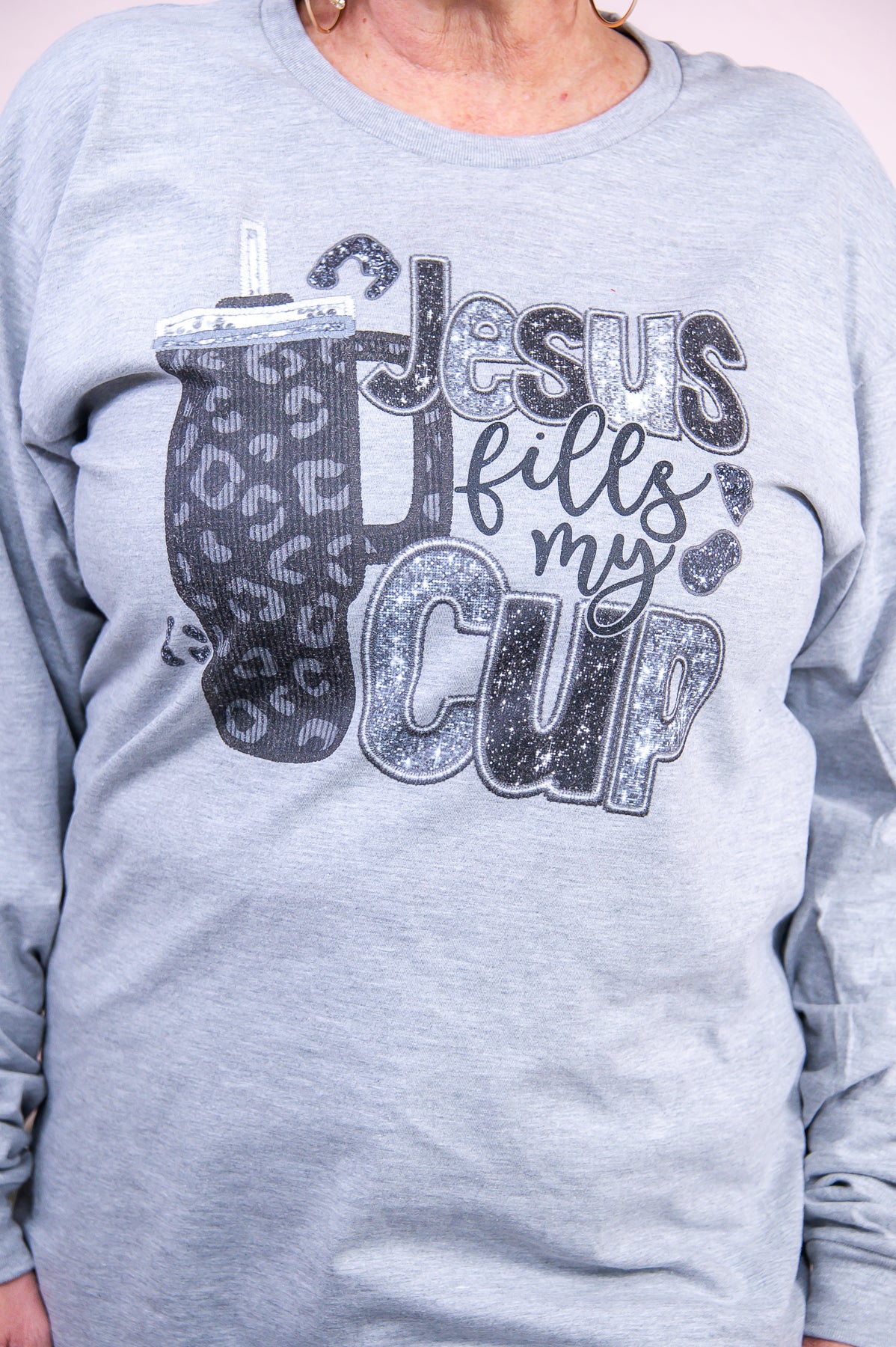 Jesus Fills My Cup Heather Gray Long Sleeve Graphic Tee - A3148HGR