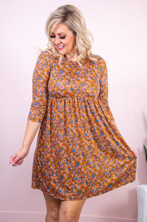 Praying For Patience Rust/Multi Color Floral Dress - D5018RU