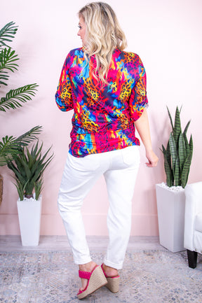 Memorable Crush Fuchsia/Multi Color Printed High-Low Top - T9584FU