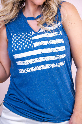 Never Ending Pride Heather Blue American Flag Top - T9582HBL