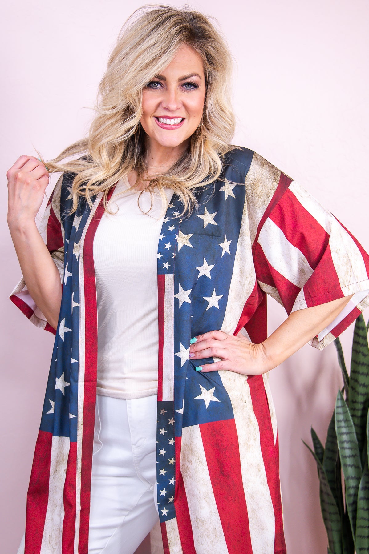 Independance Forever Navy/Multi Color American Flag Kimono (One Size 4-18) - O5435NV