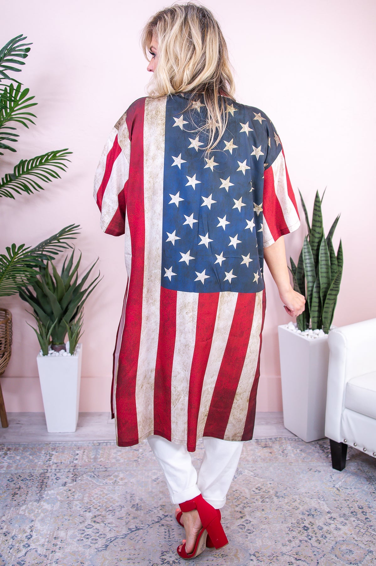 Independance Forever Navy/Multi Color American Flag Kimono (One Size 4-18) - O5435NV