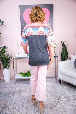 A Lasting Impression Charcoal Gray/Multi Color Tribal Top - T7417CG