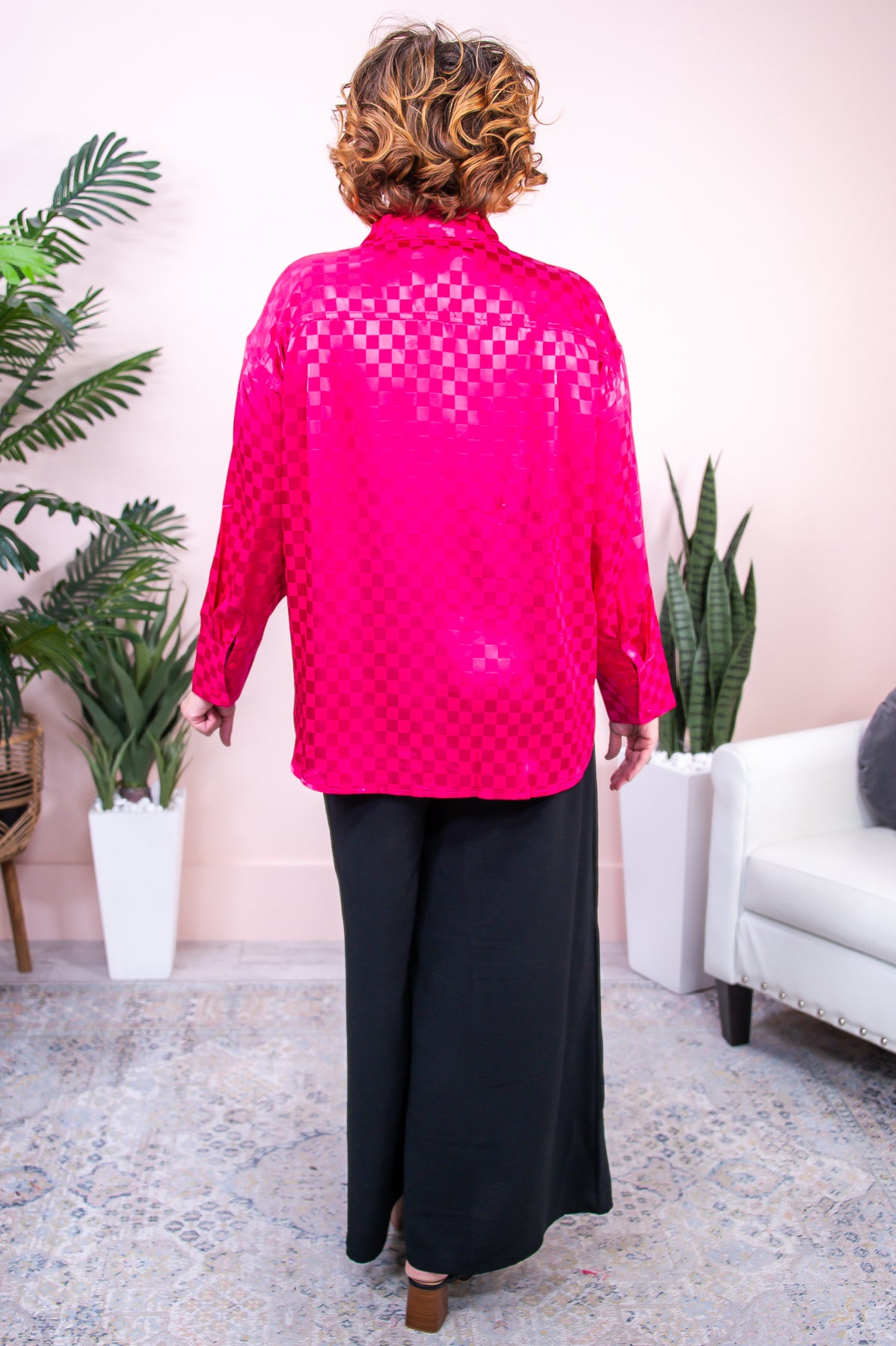 Channeling Chic Vibes Hot Pink Checkered Top - T8815HPK