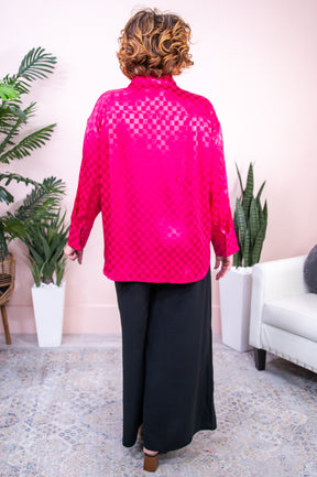 Channeling Chic Vibes Hot Pink Checkered Top - T8815HPK