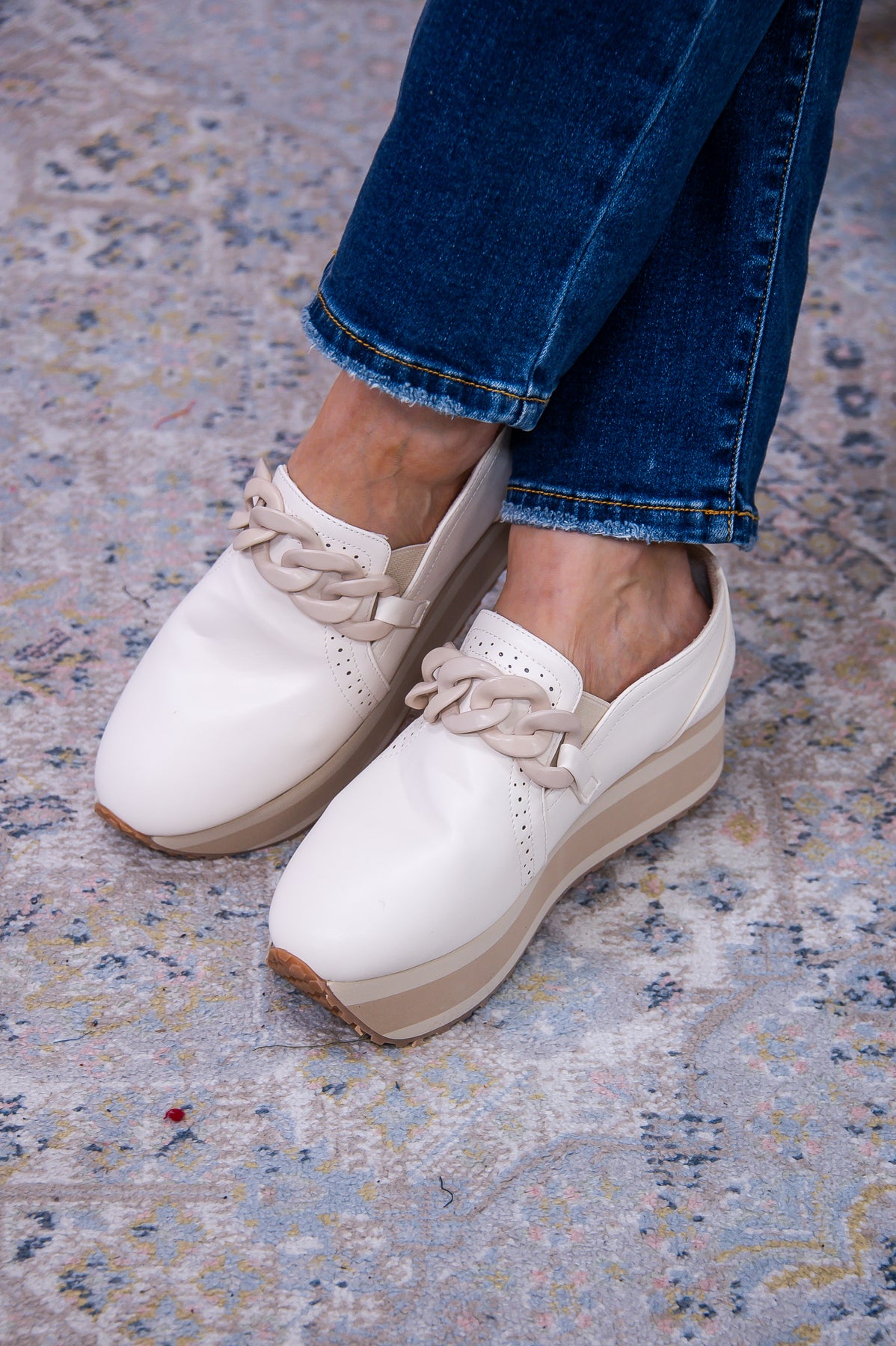 Strolling Through Town Ivory/Taupe Platform Loafers - SHO2625IV