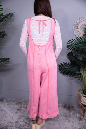 Chill Vibe Mode Watermelon Ruffled Hem Wide Leg Overalls