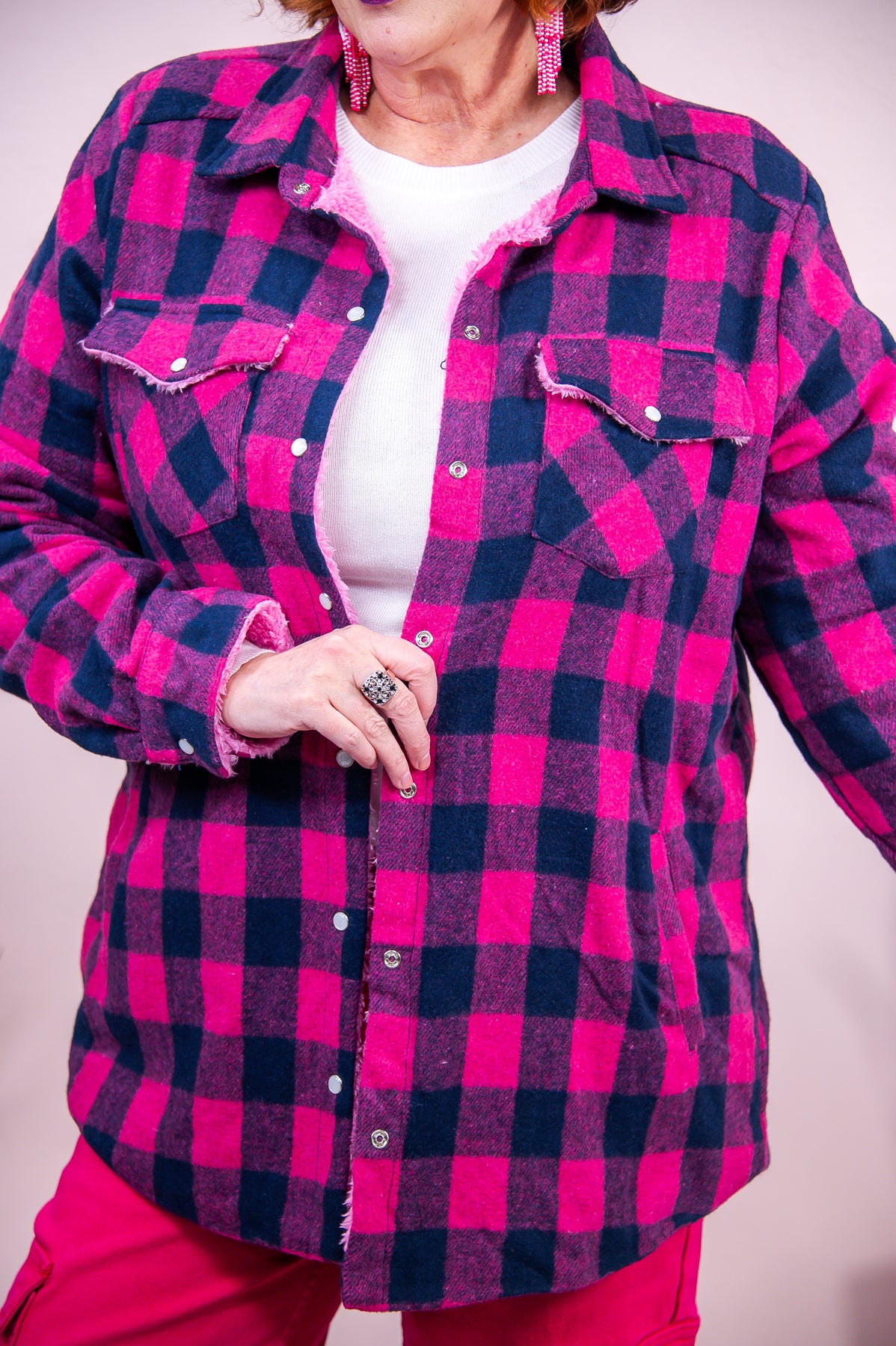 Cold Weather Cutie Pink/Navy Checkered Jacket - O5276PK