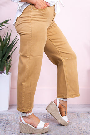 Sasha Sand Solid Barrel Jeans - K1145SD