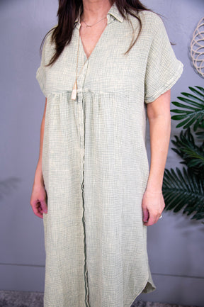 Dressed To Impress Sage Mineral Wash Shirt Dress