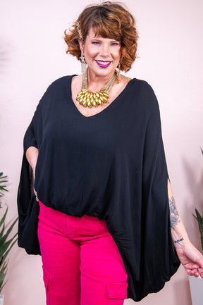Making A Difference Black Solid Asymmetrical Top - T8810BK