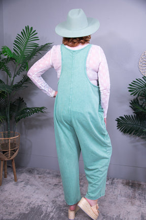 Chill In Comfy Seagreen Wide Leg Overalls