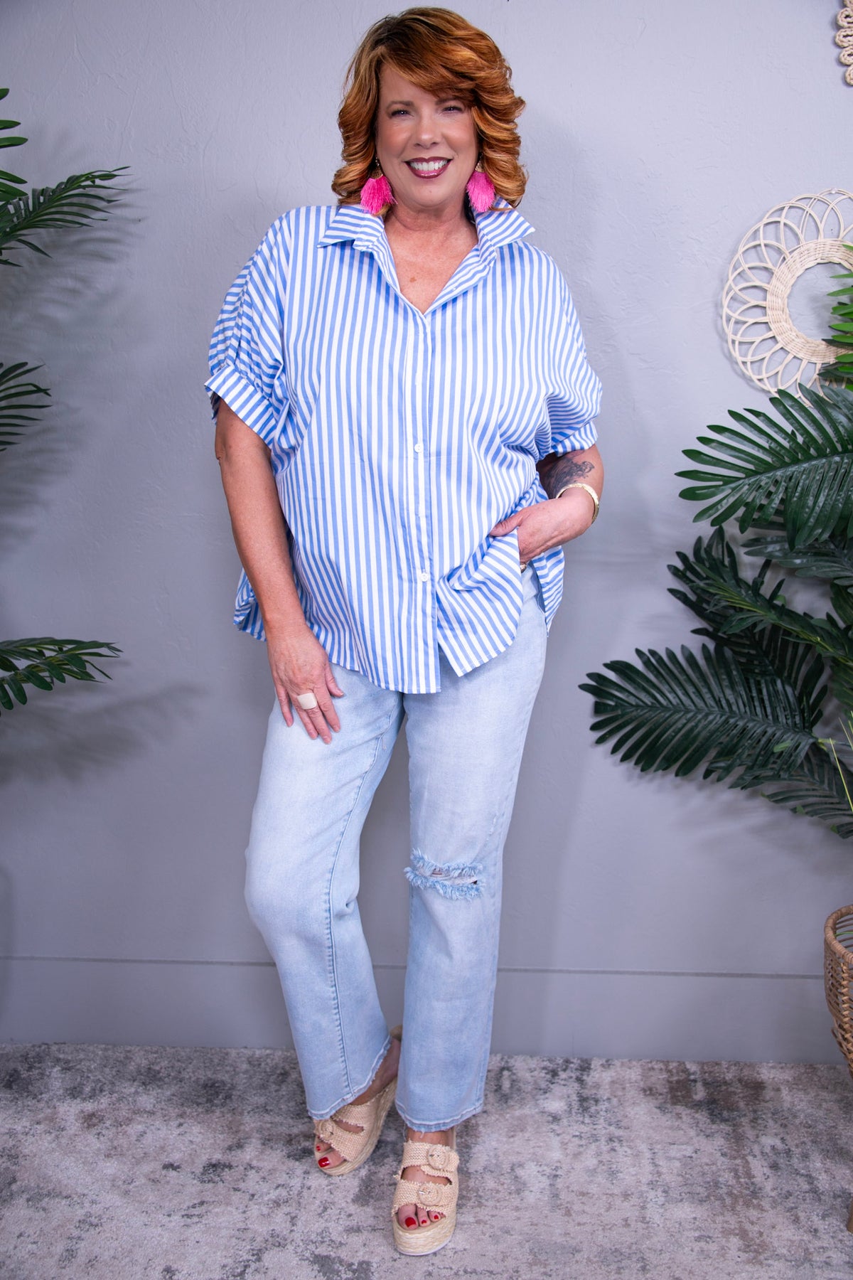 Stripes For Days Sky Blue Stripe Dolman Top- T11162BL
