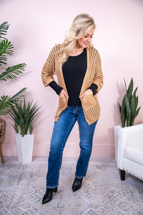 There's Something About You Camel Solid Star Knitted Mesh Cardigan - O5028CA