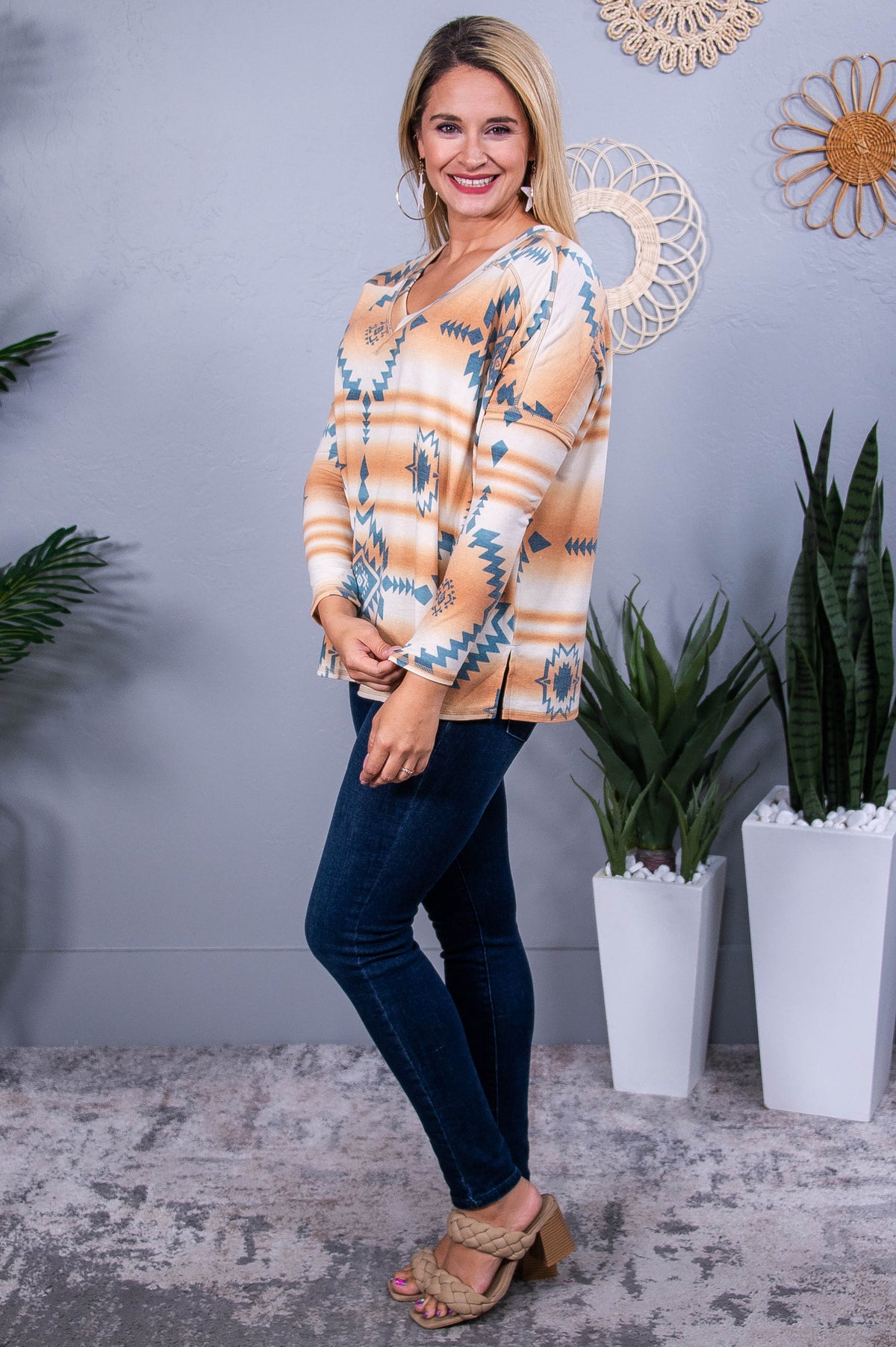 Something Different Dark Peach/Teal Tribal Top - T10414DPE
