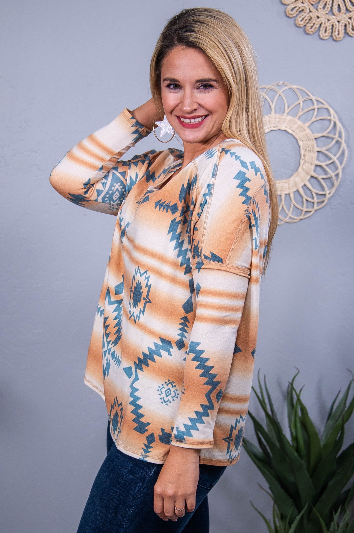Something Different Dark Peach/Teal Tribal Top - T10414DPE