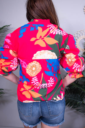 Keep It Fresh Flower Print Ruffled Puff Sleeve Top