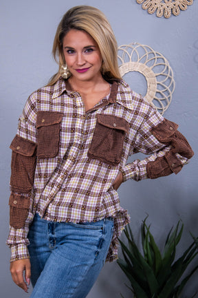 Over The Edge Coffee/Multi Color Plaid High-Low Top - T10427CO