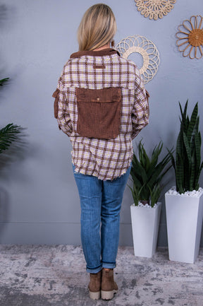Over The Edge Coffee/Multi Color Plaid High-Low Top - T10427CO