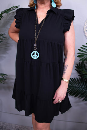 She's Got The Look Black Ruffle Cap Sleeve Tiered Dress