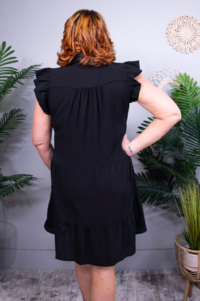 She's Got The Look Black Ruffle Cap Sleeve Tiered Dress