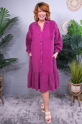 Dress Game Strong Deep Purple Mineral Wash Midi Shirt Dress