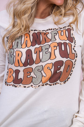 Thankful Grateful Blessed Natural Long Sleeve Graphic Tee - A3010NA