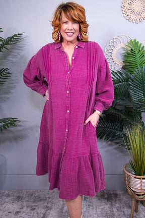 Dress Game Strong Deep Purple Mineral Wash Midi Shirt Dress