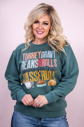 Turkey, Gravy, Beans, And Rolls Pigment Alpine Green Sweatshirt - A3004PAG