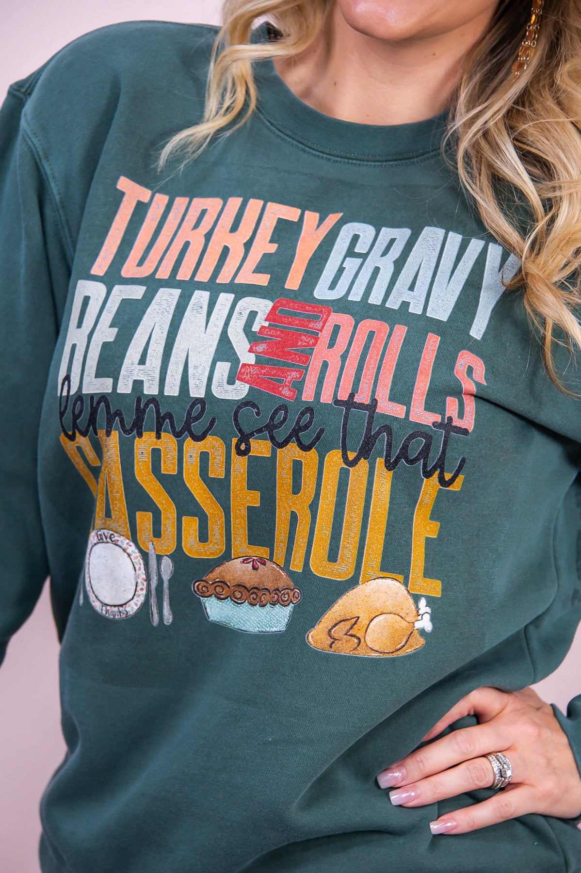 Turkey, Gravy, Beans, And Rolls Pigment Alpine Green Sweatshirt - A3004PAG