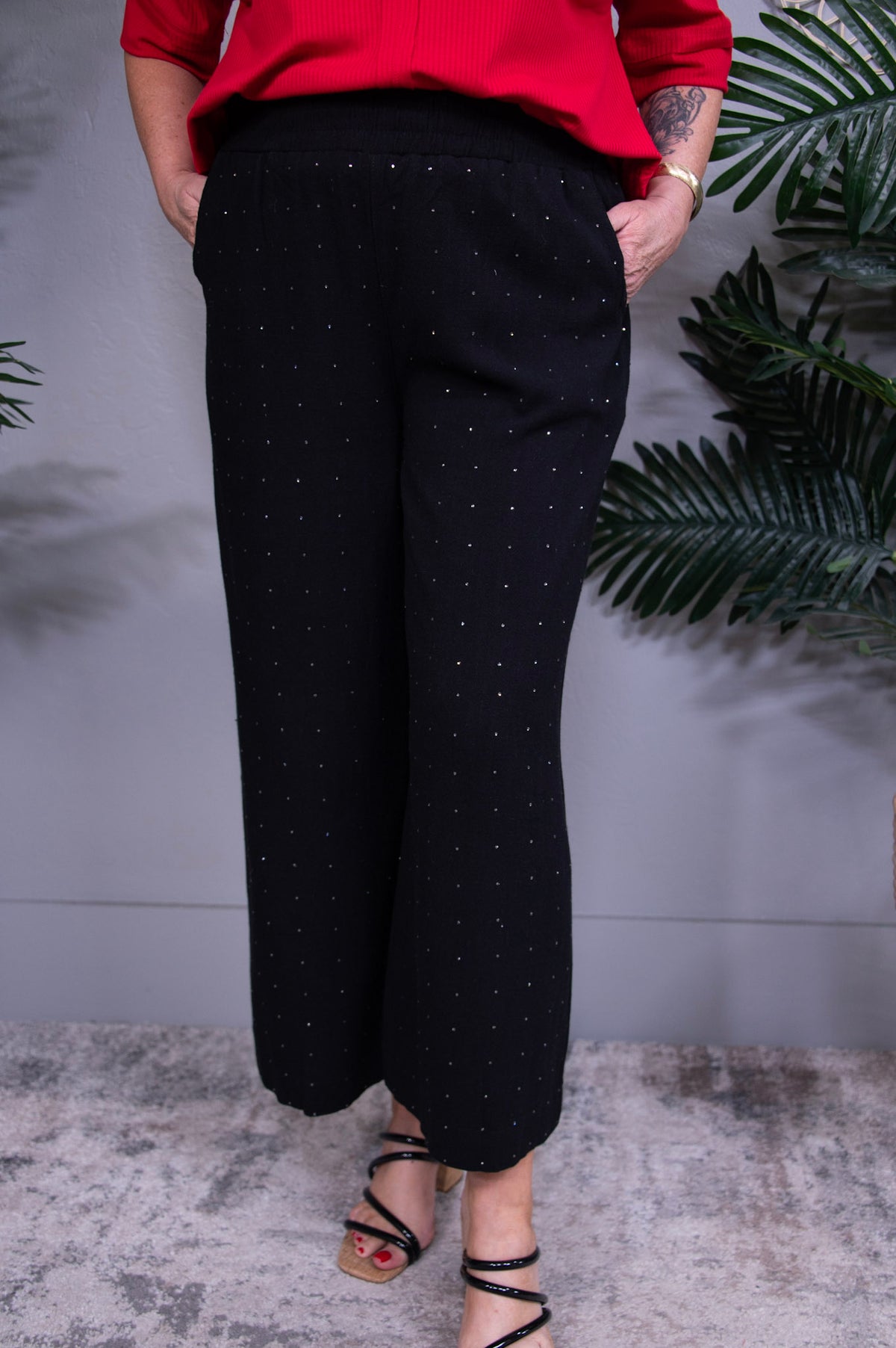 Style That Slays Black High Waisted Embellished Linen Pant - PNT1799BK