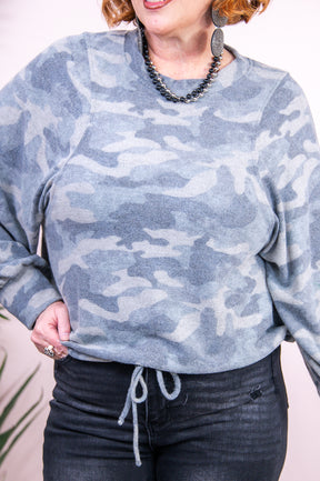 Do It With Passion Gray/Multi Color Camouflage Top - T8833GR